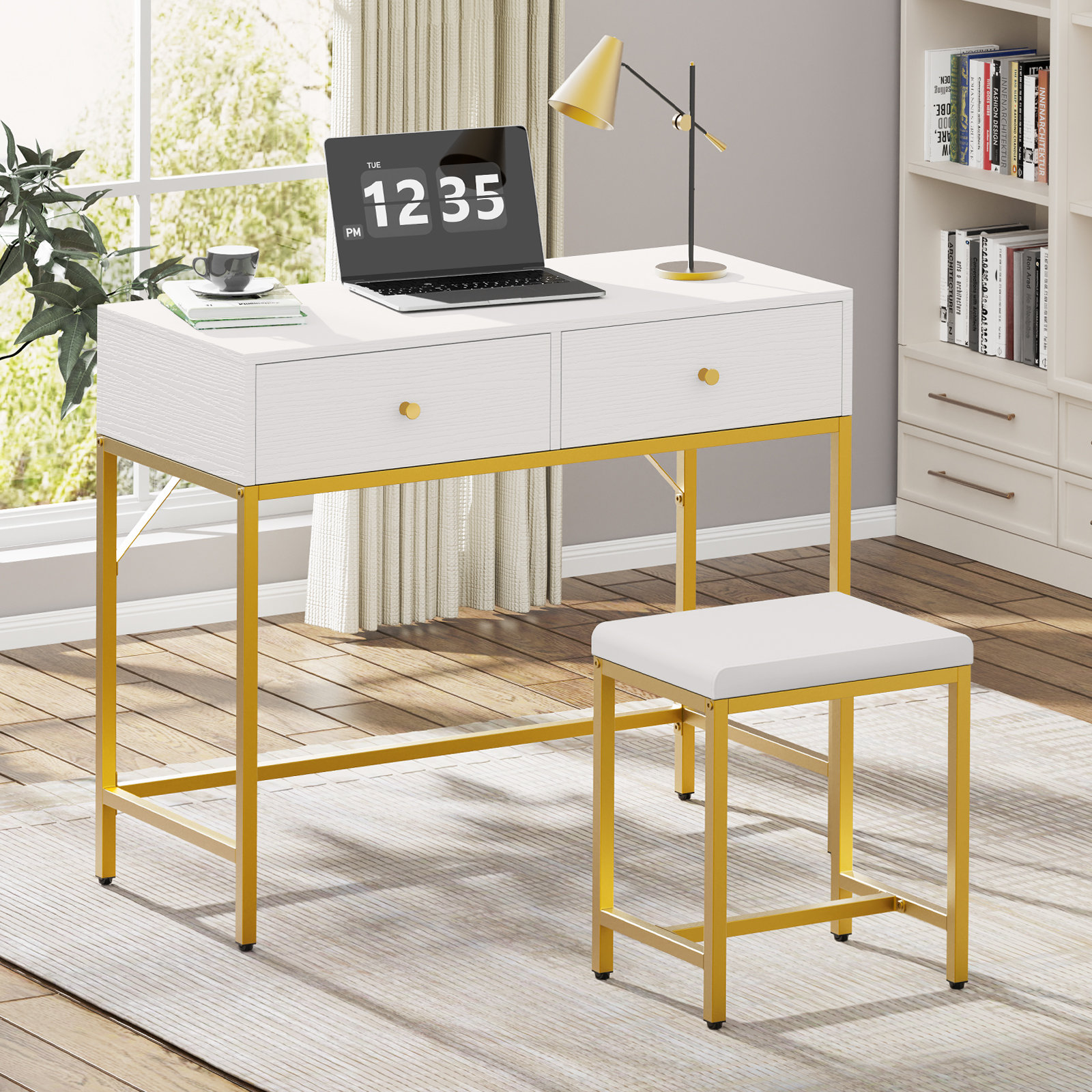 Home Office Desk with 3 Drawers,Modern Simple Study Table Wood Writing Desk  with Shelves, Makeup Vanity Console Table for Bedroom, Office : :  Home