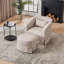 Fauteuil demi-tonneau pivotant en lin avec repose-pieds-733757787