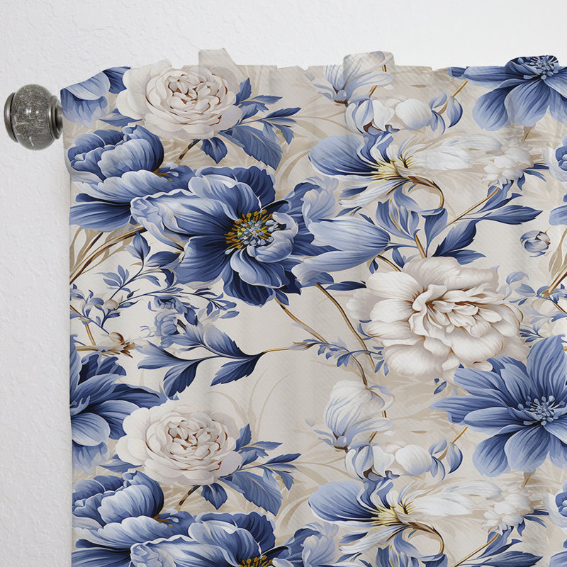 Victorian Blue And White Flowers Damask III - Bohemian Velvet Curtain - Room Darkening - 1 panel, 52" W x 120" L