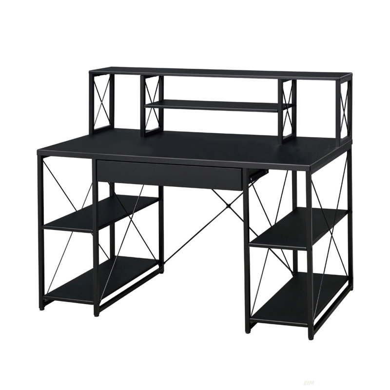 Writing Desk With One Drawer And 8 Open Compartment(Desk), Black, 40.96" H x 46.96" W x 24.03" D