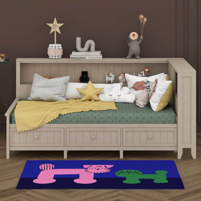 Daybed With 3 Drawers, L-Shaped Platform Bed For Living Room Bedroom, Storage Headboard Bed Frame