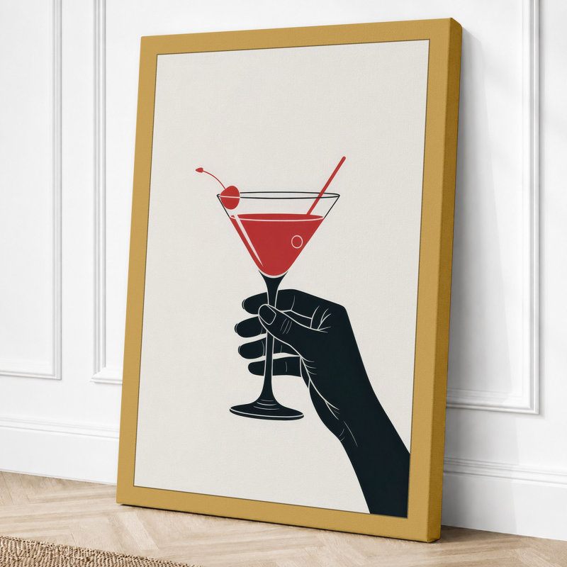 Martini in Hand Minimalist 1 Piece Wrapped Canvas Wall Art, 30x20 - 76.2 x 50.8 cm, Ochre Border