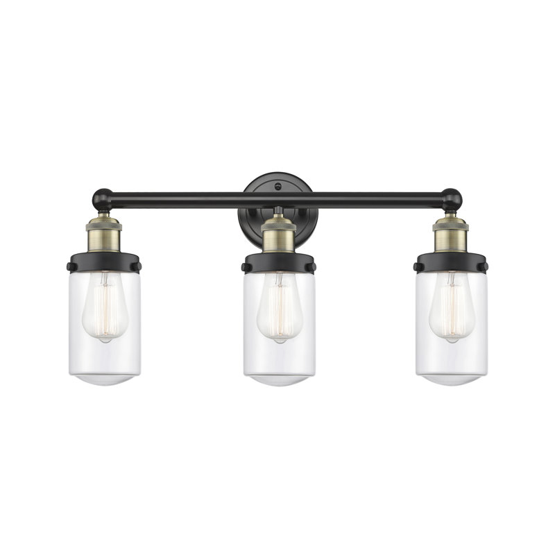 3 - Light Dimmable Vanity Light, Black Antique Brass, Clear