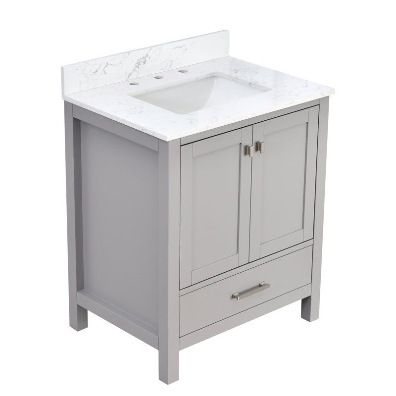 Rendu 30 po X P 22 po Meuble-lavabo simple D, Gris, Argent argent