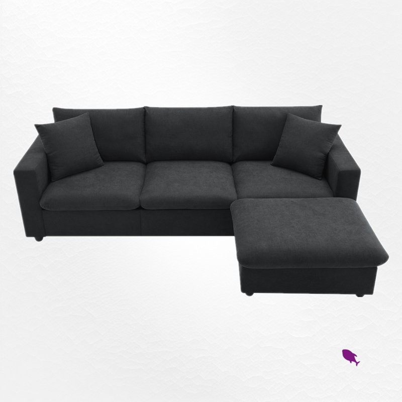 Ensemble de canapé modulaire moderne en L avec 2 coussins gratuits, Mélange de polyester noir