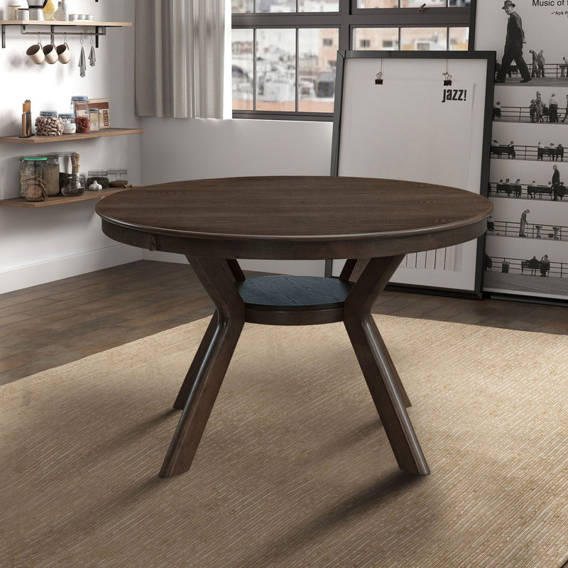 47.24''Round Rubber Wood Dining Table for 4-6 with Wooden Trestle Pedestal Base, Brown