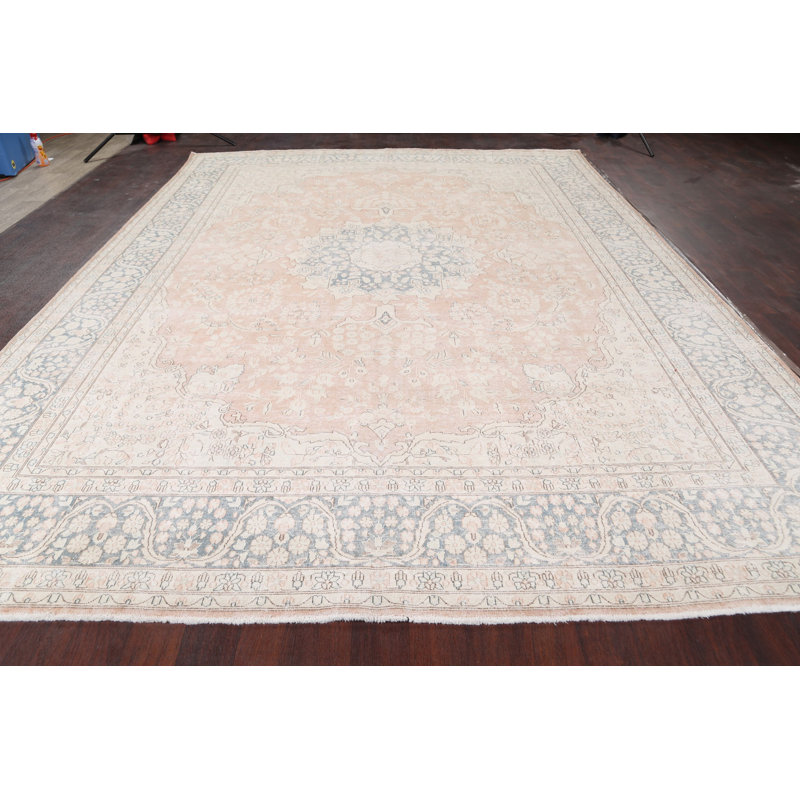 Tapis décoratif en laine noué à la main de conception unique des années 1960 Ivoire 9 pi 10 po x 13 pi 1 po