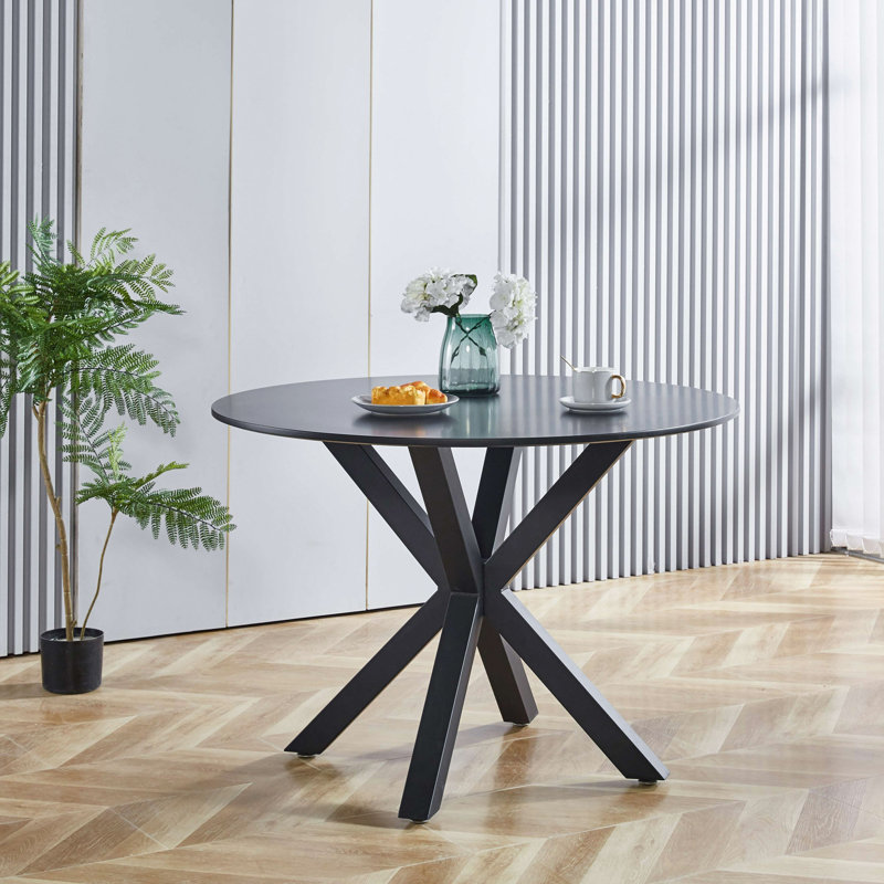 Table de salle à manger de 42,1 po pour 4 à 6 personnes avec plateau rond en MDF, table de salle à manger à piédestal, table basse de loisir, pieds croisés