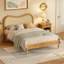 Lit de style bohème scandinave naturel, grand lit pour chambre à coucher-785025457
