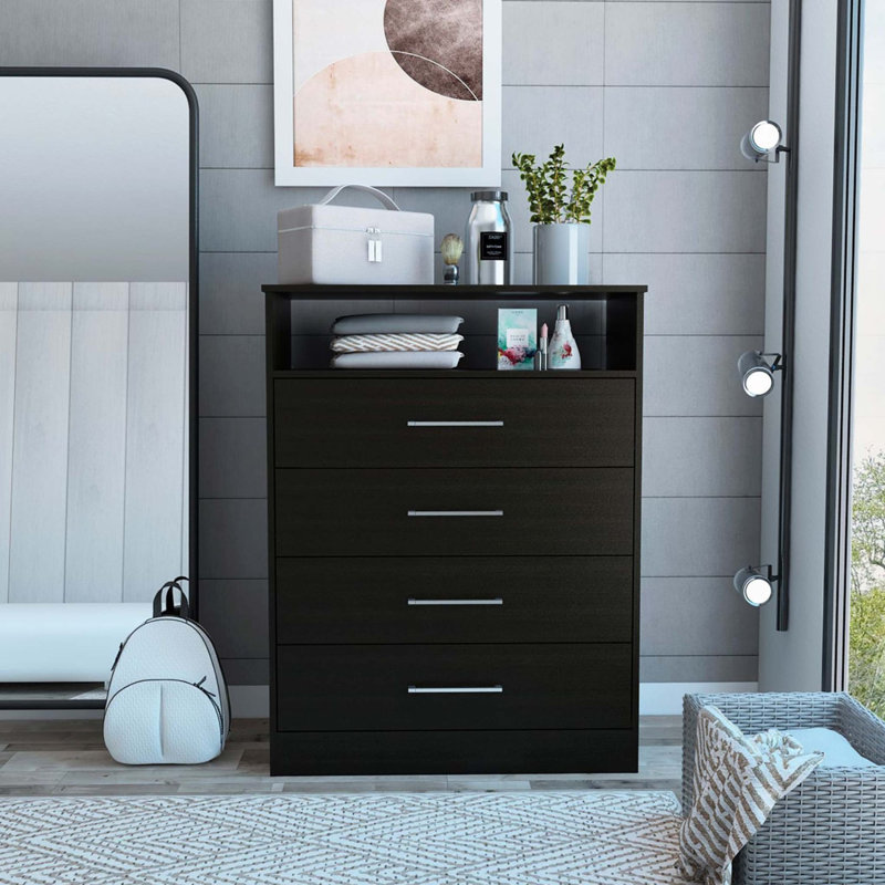 Athens Continental Dresser with 4 Drawers and Metal Hardware, Black Wengue