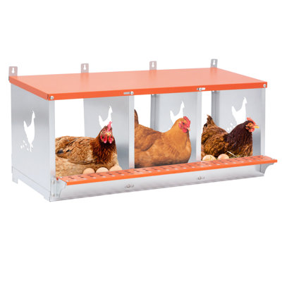 Boîte de nid en métal à 3 compartiments pour canards, équipement de poulailler en acier galvanisé orange, trois compartiments pour favoriser une ponte uniforme, assemblage simple et facile, rembourrage en fibre de noix de coco naturelle