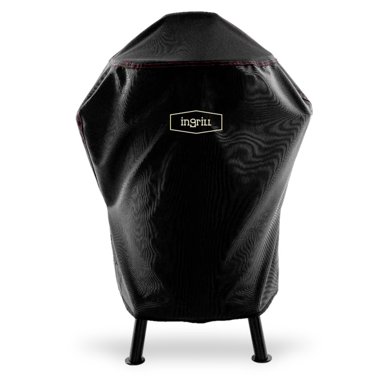 InGrill Small Grill Cover – Weather-Resistant Waterproof Black Canvas Protective Cover with Bottom Straps, Secure Fit Outdoor Cover for Small Barrel Grills