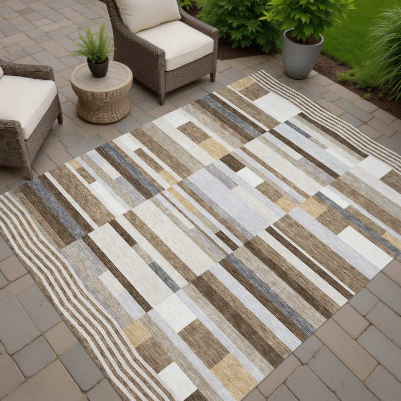 Machine Washable Indoor/Outdoor Chantille ACN2820 Stripes Rug, Mocha, 10' x 14'