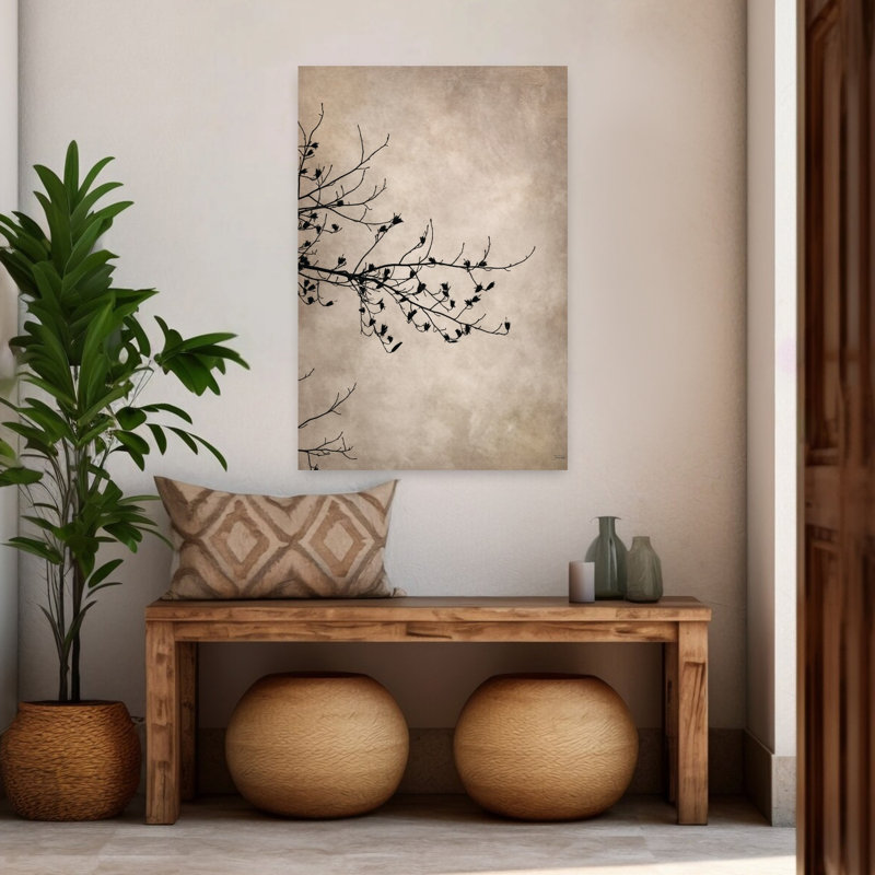 «At Rest In The Lake Fog», art contemporain de paysage d'arbre abstrait, H 48 po x l 32 po
