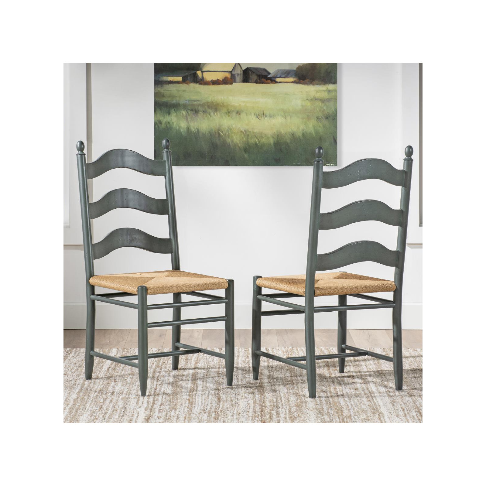 Country Living Ladder Back Side Chair, Green