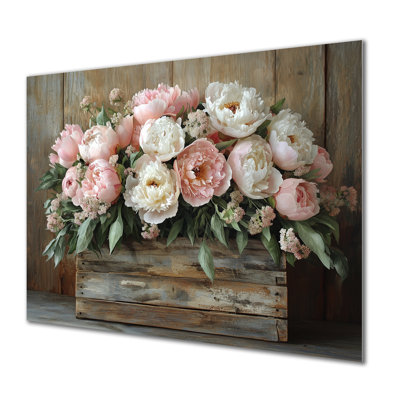 Farmhouse Chic Bouquet II - Traditional Metal Art Print, Peonies Metal Wall Art