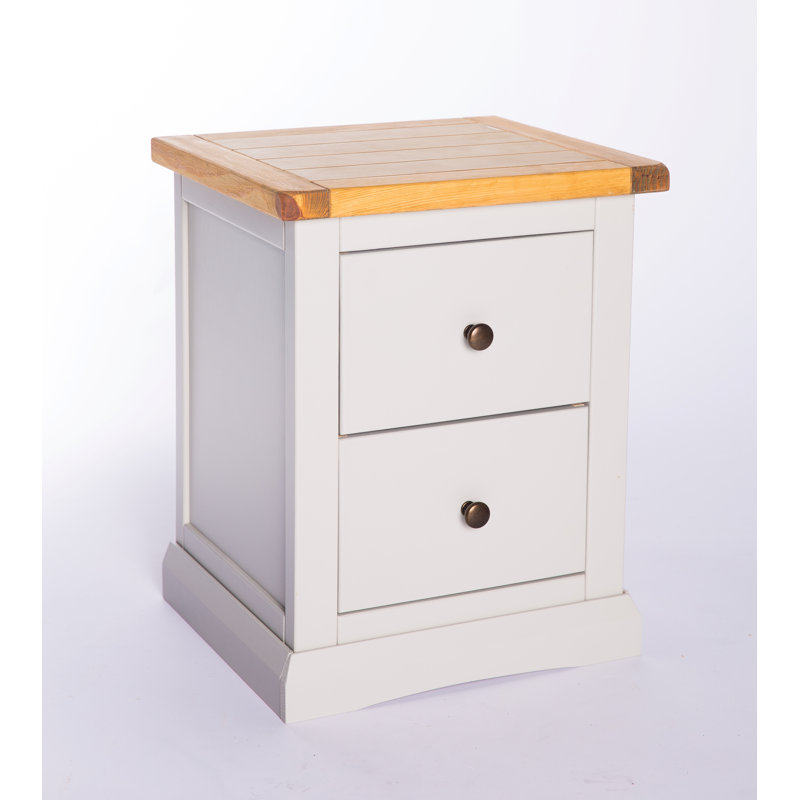 Emmert 45cm W Solid + Manufactured Wood Bedside Table, Brass, Grey/White