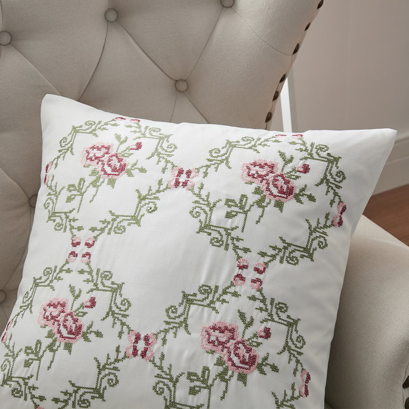 Floral Square Euro Cushion Cover, Light Pink