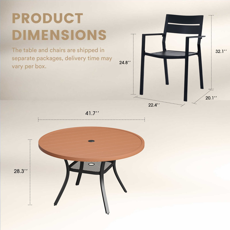 Ensemble repas extérieur pour 4 personnes, Gris / Brun