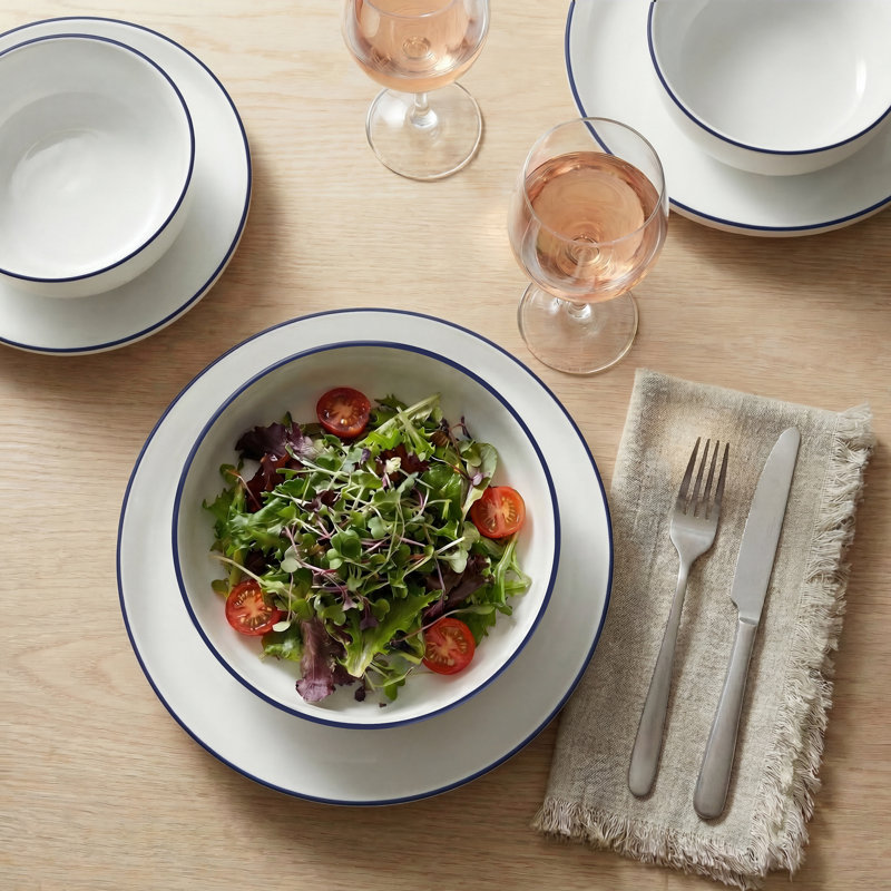 16pc Dinnerware set, Navy Rim, White/Navy