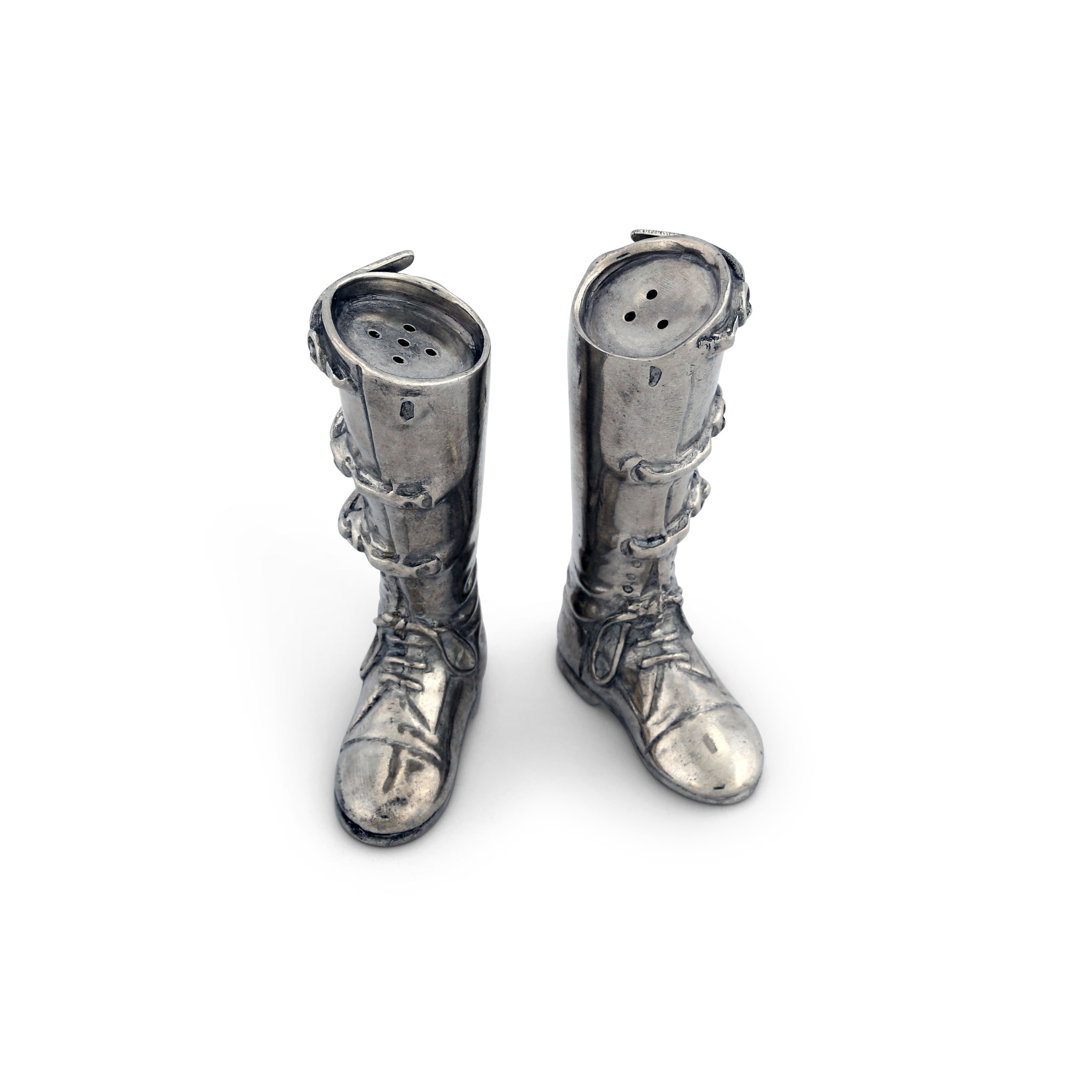 Vagabond House Equestrian Pewter Horse Riding Boot Salt and Pepper Shaker Set Vagabond House