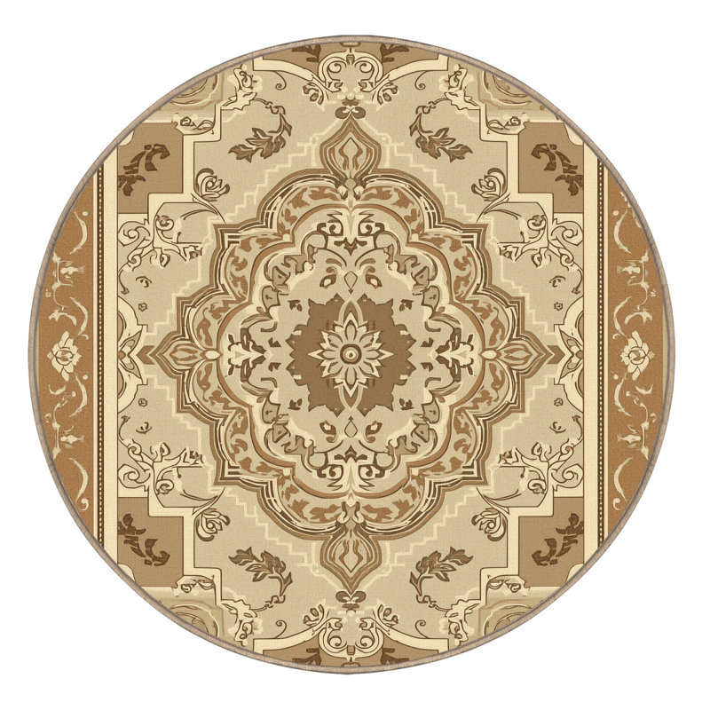Tapis oriental brun lavable à la machine Paulett, Rond 5 pi
