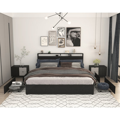 Bed Frame with Storage Headboard