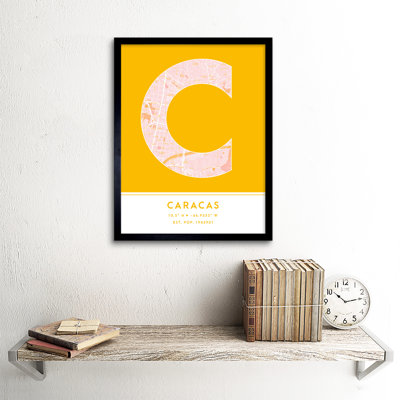 Caracas Venezuela City Map Yellow - Single Picture Frame Typography
