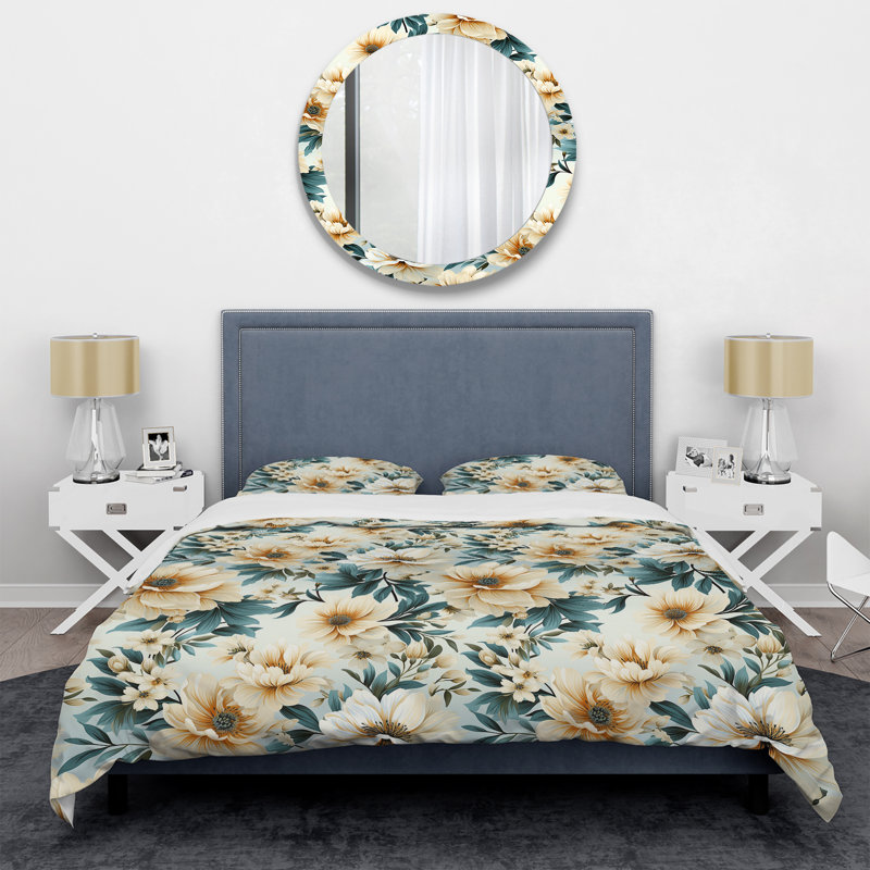 Ensemble de housse de couette Sandy Beige et bleu Hydrangea Tranquility IV - Floral