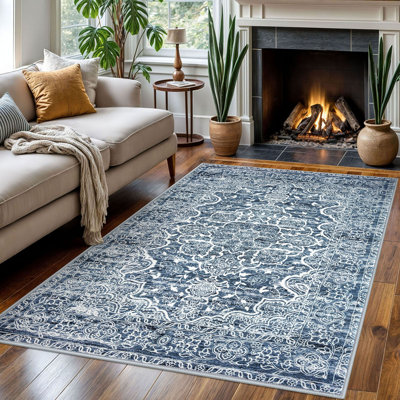 Area Rug Machine Washable Rugs with Rubber Backing for Living Room