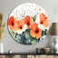 «Red Blooming Poppy Gardens», art mural rond floral abstrait, art mural rond en métal Modern Botanicals
