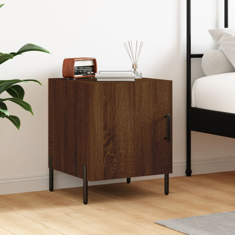 Abeda 40cm W Iron Bedside Table, Brown Oak