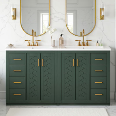 Ensemble de meuble-lavabo double 60 po avec deux lavabos en céramique, une armoire de rangement avec 6 tiroirs et 4 portes à fermeture en douceur