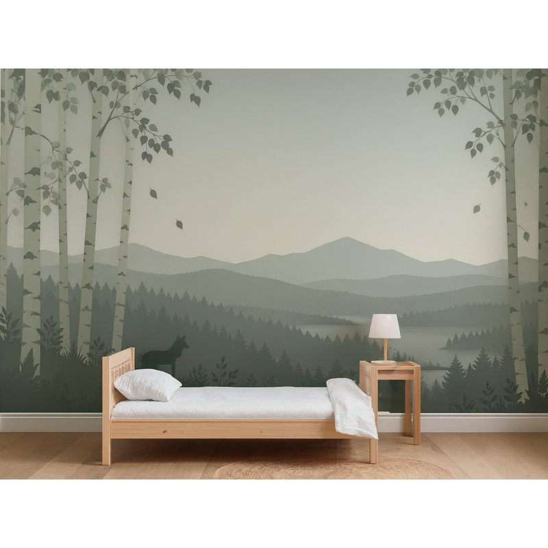 Birch Forest Wallpaper Mural, Peel and Stick Kids Room Wall Mural, Layered Silhouette Landscape Nursery Wallpaper