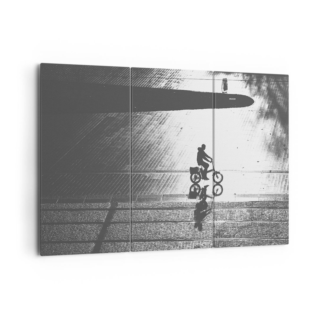 3-tlg. Leinwandbilder-Set Black and White Cyclist Loneliness