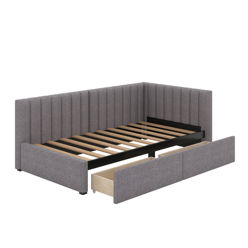 Twin Size Upholstered Daybed With 2 Storage Drawers, Gray