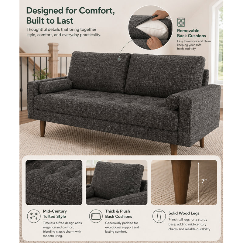 Canapé et causeuse Bridgeview, H 33 po x l 70 po x P 32 po, Lin gris foncé