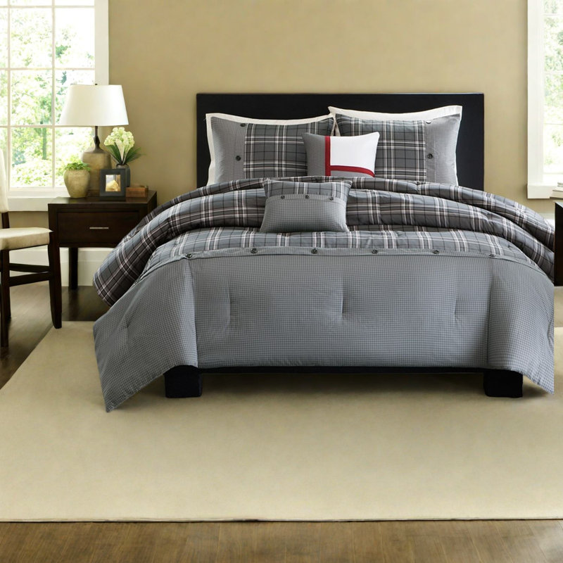 Modern Polyester Bedding Sets, Twin Xl Comforter With Contemporary Plaid Style For Home