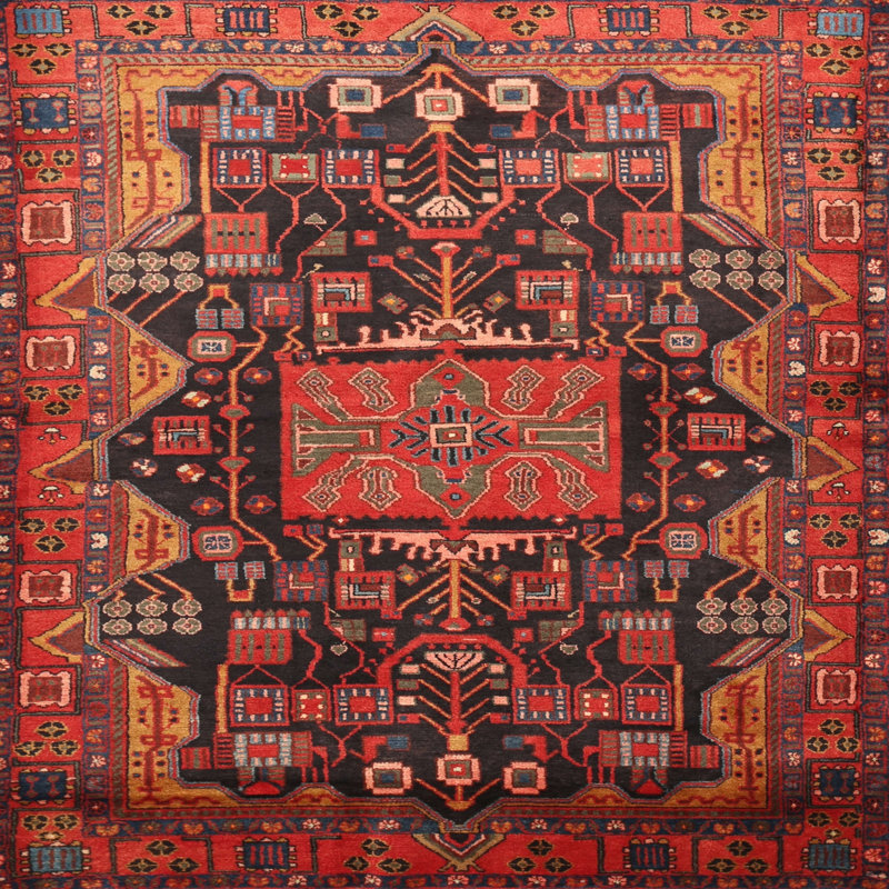 Tapis traditionnel rouge / brun, Rond 5 pi