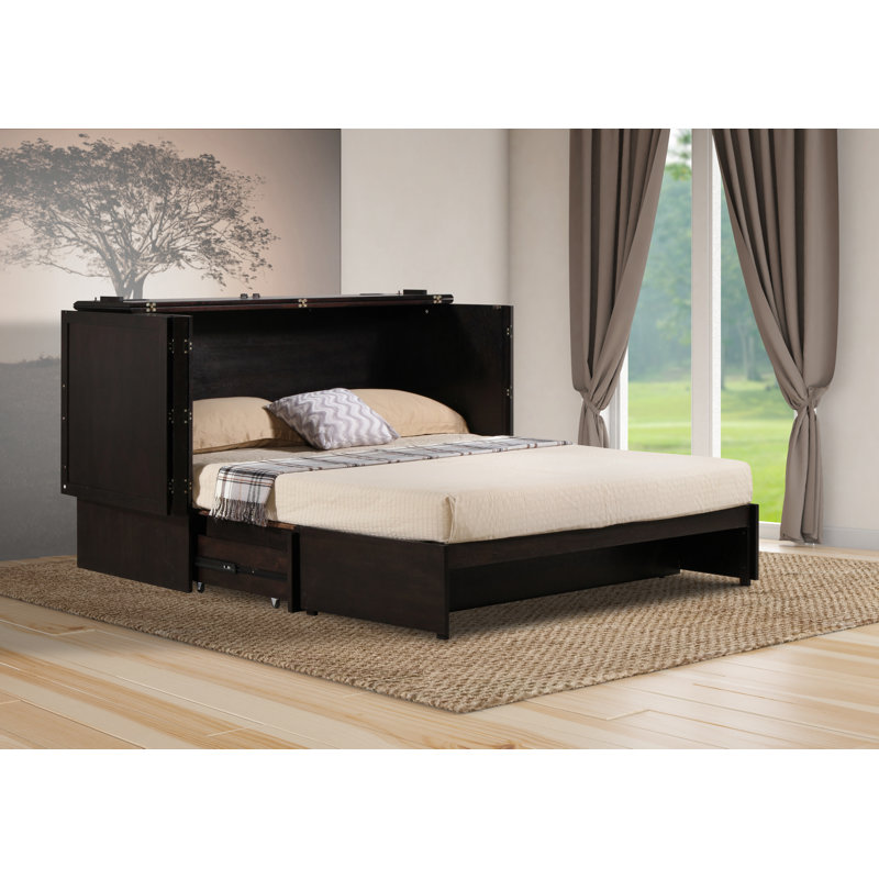 Lit plateforme escamotable avec rangement et matelas Kaneshiro, Café, Grand