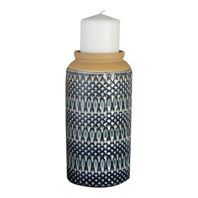  Ensemble de 2 porte-bougies en céramique Sierra, bleu, H 12,7 po