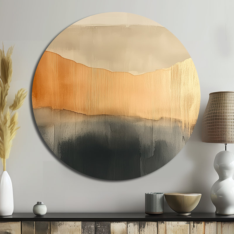 Beige doux, formes modernes et abstraites, grande transition, art mural rond en métal, L 29 po x H 29 po