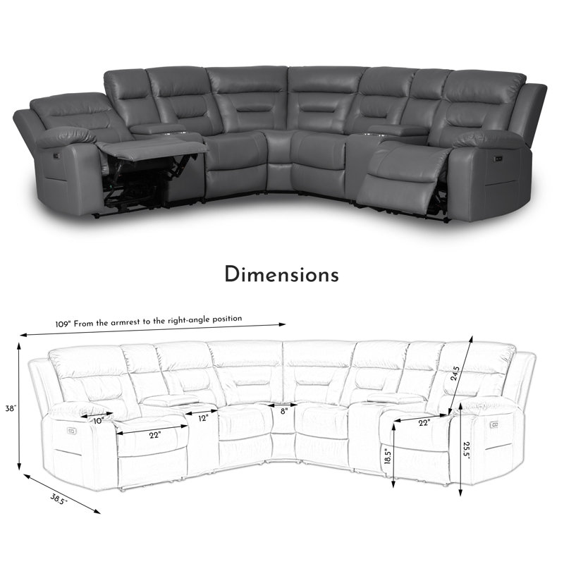 7-Piece Power Recliner Chair Reclining Sectional with 2 Power Recliners and Built-in USB Port Hidden Cupholder
