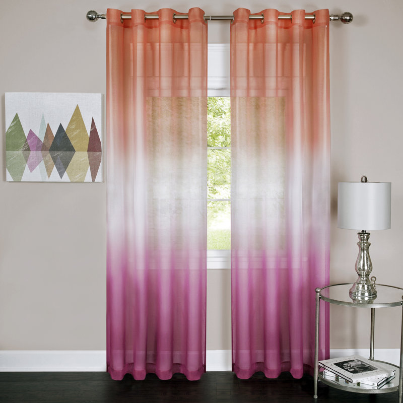 Carlyssia Polyester Semi Sheer Curtain Single Panel, Blue, 52" W x 63" L
