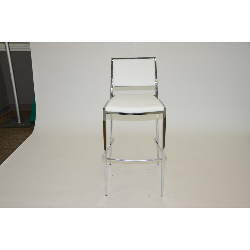 Upholstered Counter Stool with Metal Frame, White Seat