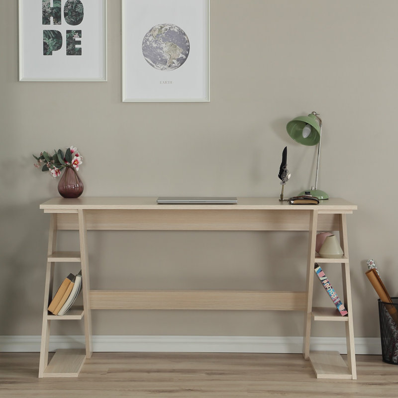 Bureau d'étude moderne avec de nombreuses tablettes, finition chêne clair, 55,1 po x 28,7 po x 23,6 po | Fabrication en carton 100%, rangement supplémentaire | Conception scandinave, parfaite pour les bureaux à domicile et les espaces d'étude