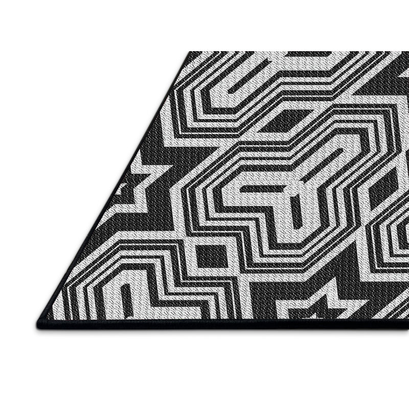 Tapis noir à motifs géométriques, Rectangle 5 pi x 7 pi