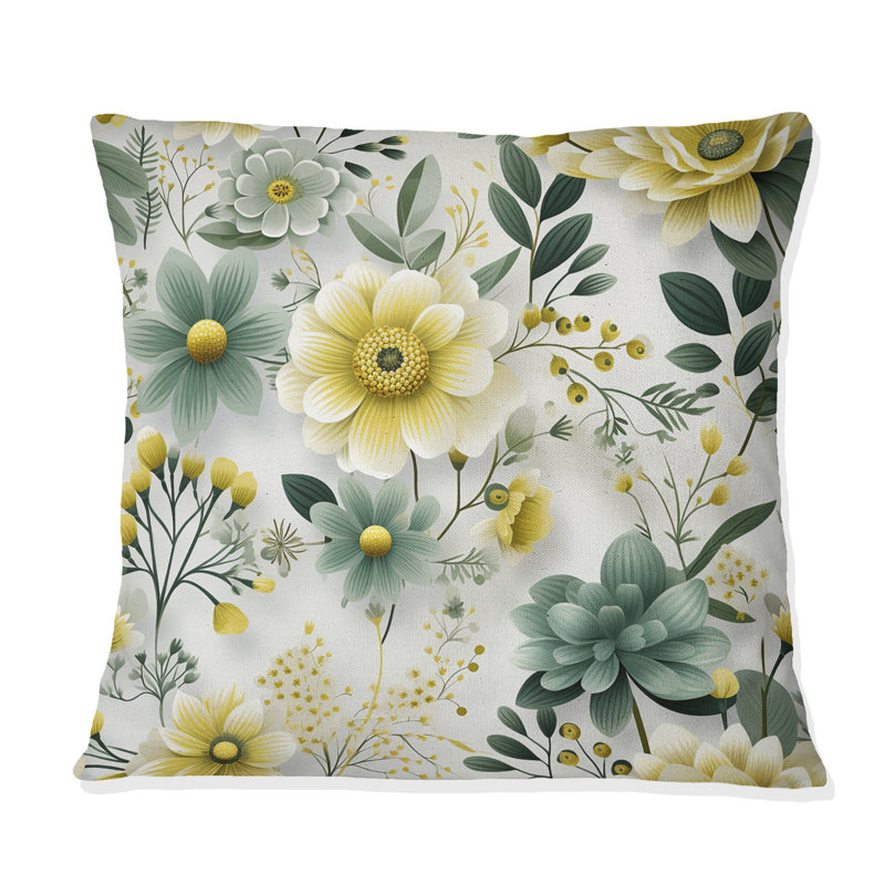 Motif floral vert chic Boho - Coussin décoratif imprimé floral, H 18 po x l 18 po
