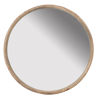 28" Round Wood Wall Mirror - Fir Wood Frame, 26.1" Mirror Surface For Bathroom/living Room