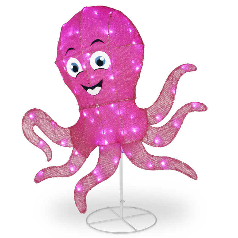 36in. Pink Octopus with LED Lights